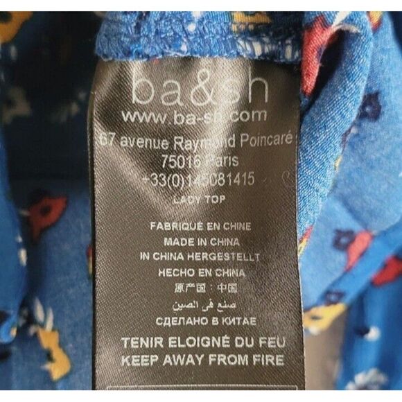 ba&sh Lali Blue Floral Button V Neck Long Sleeve Blouse Women's Size Small - Picture 8 of 9